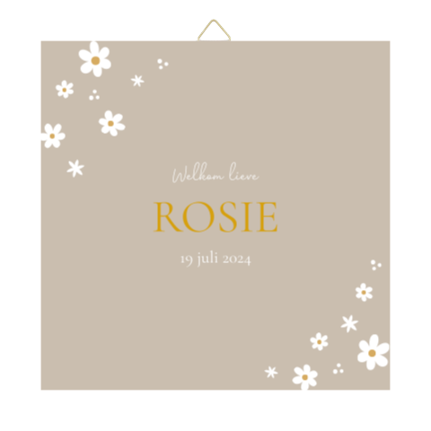 Tegeltje geboortekaartje Rosie bruin bloemen