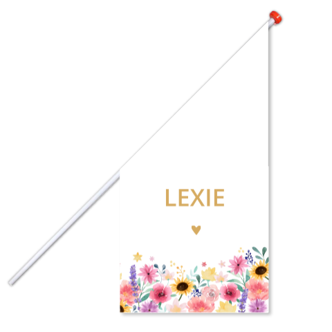 Geboortevlag klein geboortekaartje Lexie uitbundige bloemen