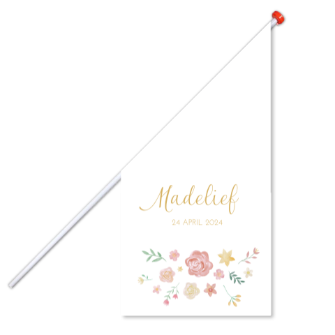 Geboortevlag klein geboortekaartje Madelief bloemen watercolor