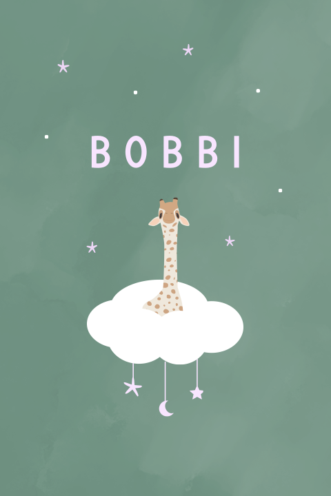 Giraffe Wolken Sterren Maantje Groen Lila