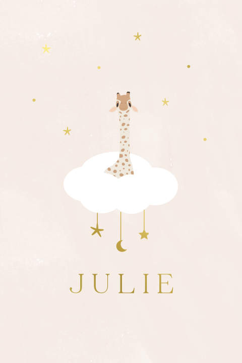 Geboortekaartje Giraffe Wolken Sterren Maantje Pastelkleur