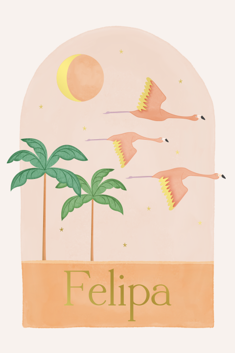 Geboortekaartje Boog Flamingo's Palmbomen Peach