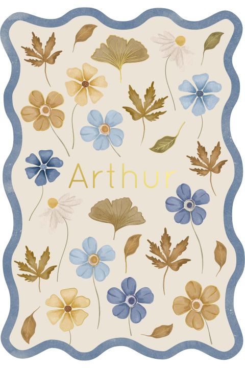 Geboortekaartje Golfvorm Bloemen herfstbladeren Jongen Blauw