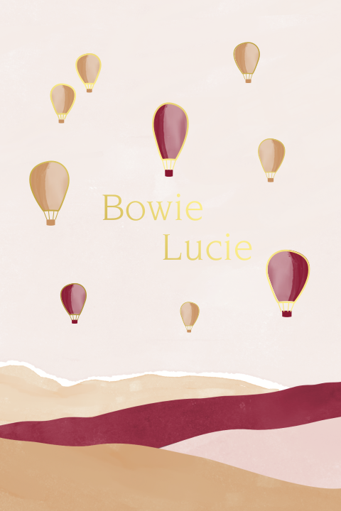 Tweeling Geboortekaartje Luchtballonnen Bordeaux Goudfolie