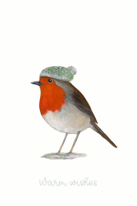 Wenskaart kerst Roodborstje