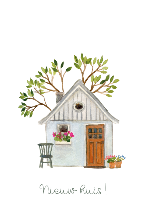 Wenskaart Nieuw huis tuinhuisje zomer