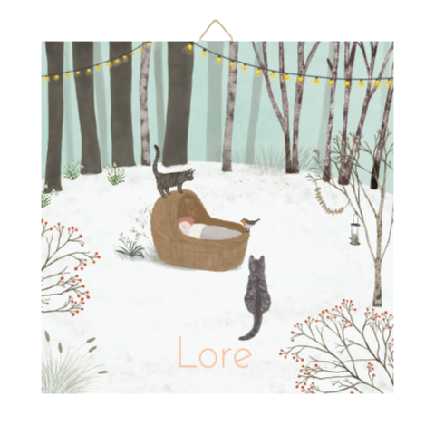 Tegeltje Bos winter rieten mandje katten