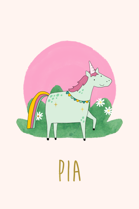 Geboortekaartje Pia | Vrolijke unicorn