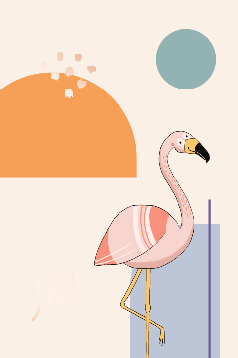 Geboortekaartje Jill | Abstracte vormen en flamingo