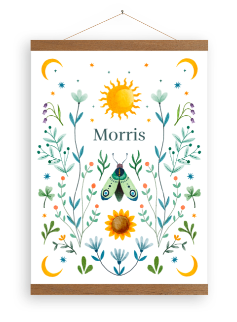 Canvas spirituele geboorteposter met houten latjes 'Morris' | Babykamer