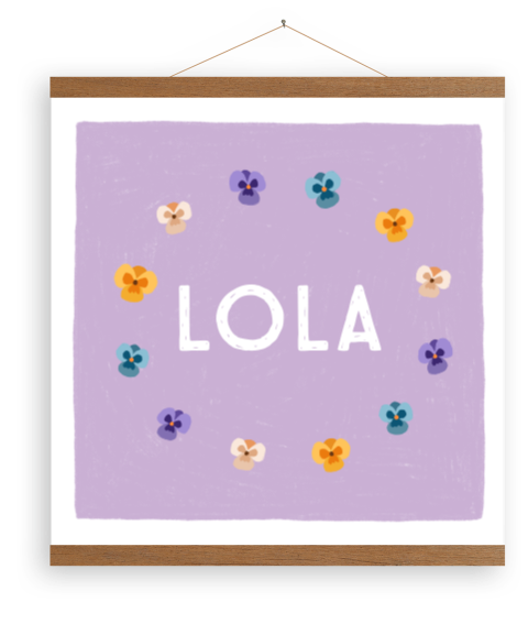 Canvas poster met houten latjes - Lila achtergrond met viooltjes
