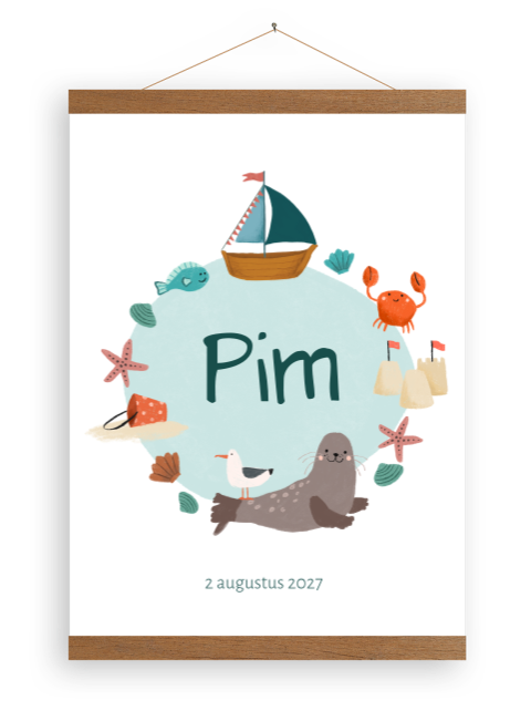 Canvas poster met houten latjes | Strand bootje