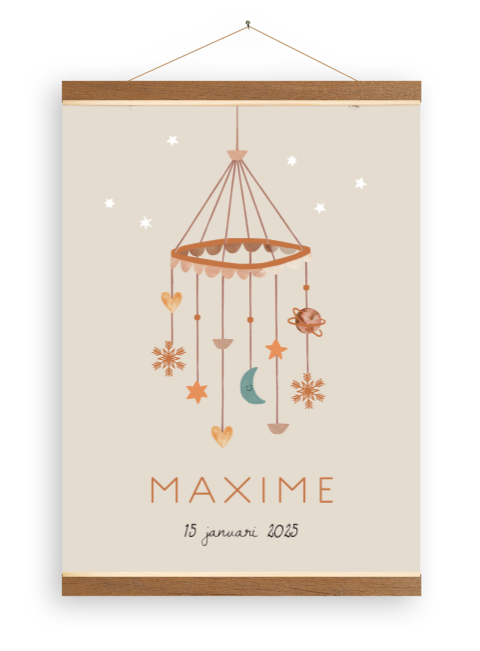 Babykamer poster met houten latjes | Mobiel