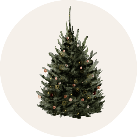 Sticker kerstkaart met getekende kerstboom