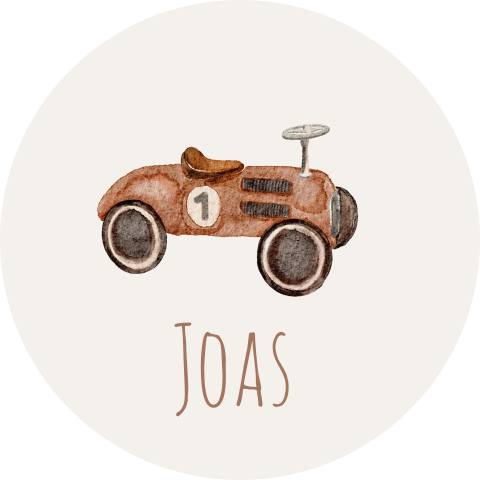 Doopsuiker sticker jongen loopauto