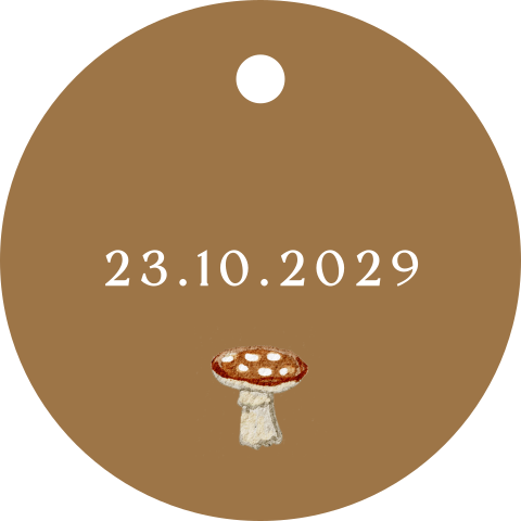 Label geboortekaartje bruin paddestoel 16 stuks