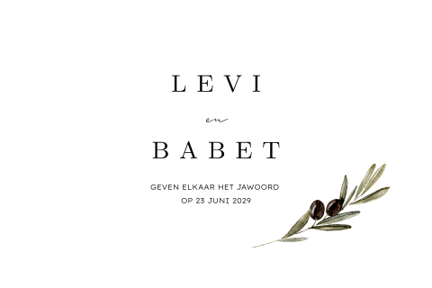 Trouwkaart met een getekende olijftak