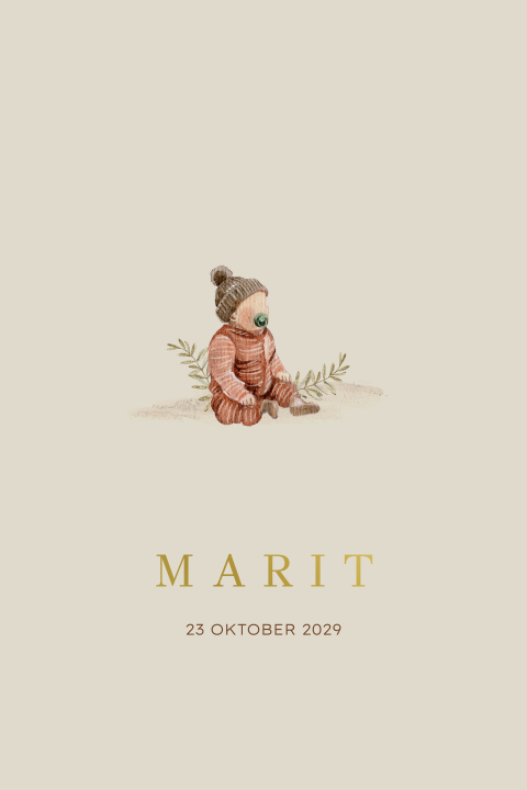 Enkel getekend geboortekaartje meisje winter baby