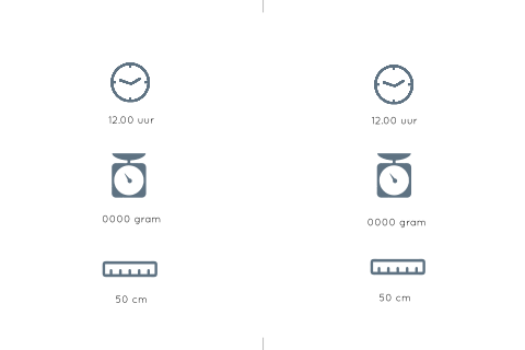 Label voor geboortekaartje met blauwe icoontjes