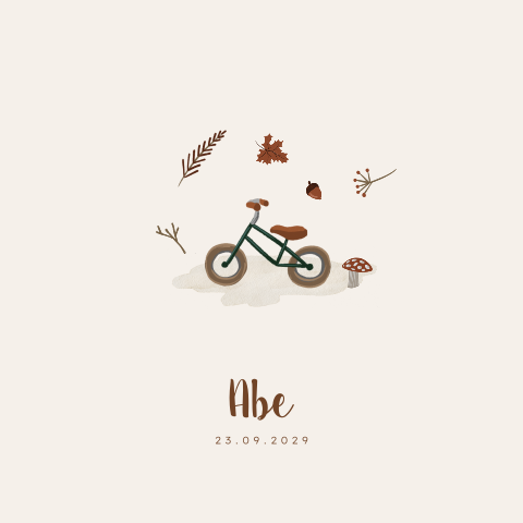 Lief geboortekaartje herfst jongen fiets getekend