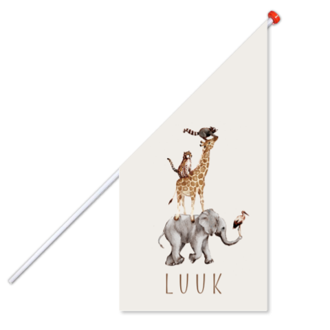 Geboortevlag met gestapelde jungledieren uniek getekend