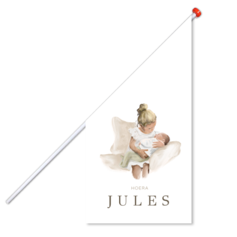 Geboortevlag olieverf zus met baby uniek