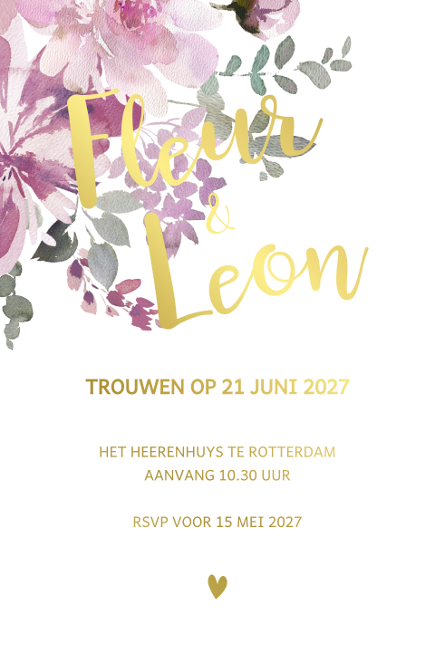 Trouwkaart met bloemen op kalkpapier