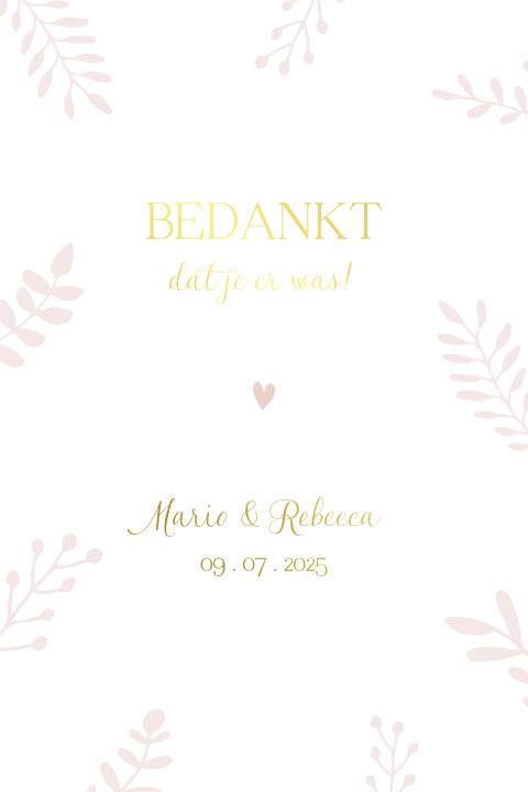 Staand bedankkaartje met takjes en goudfolie