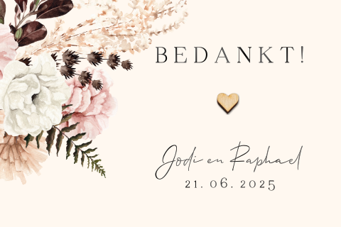 Bedankkaartje met ronde hoeken en houten hartje