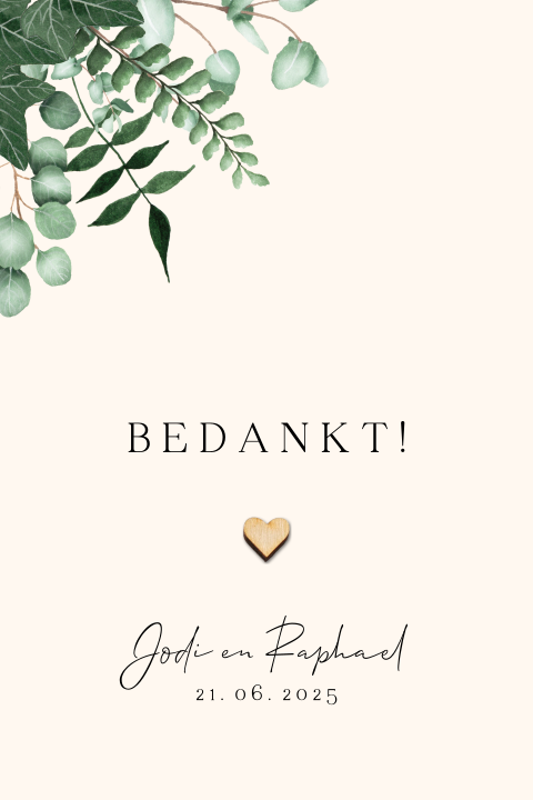 Bedankkaartje met houten hartje