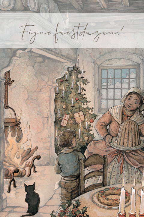 Anton Pieck Kerstkaart kerstdiner thuis