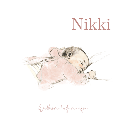 Pentekening geboortekaartje baby meisje
