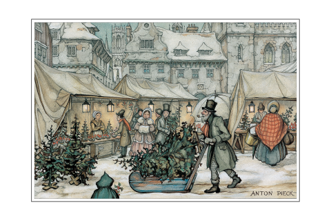 Kerstkaart Anton Pieck kerstmarkt