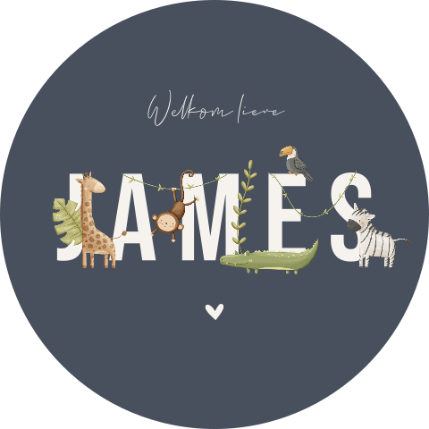 Ronde raamsticker donkerblauw jungle dieren