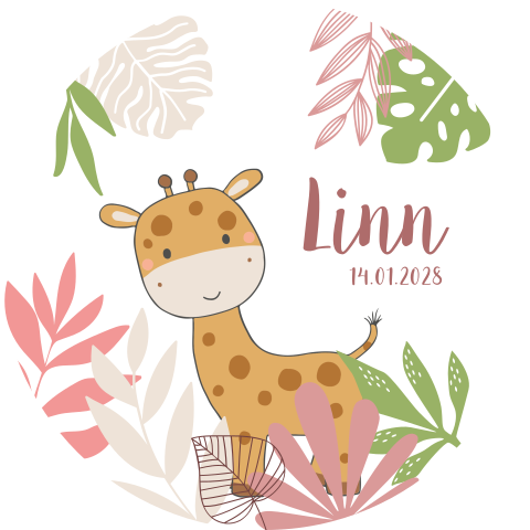 Geboortekaartje meisje ronde vorm giraffe jungle