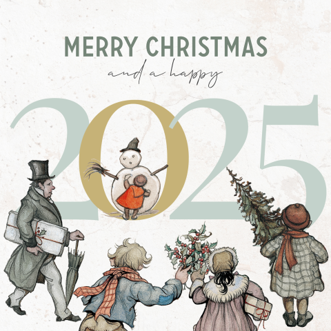 Kerstkaart Anton Pieck 2025 marmerlook
