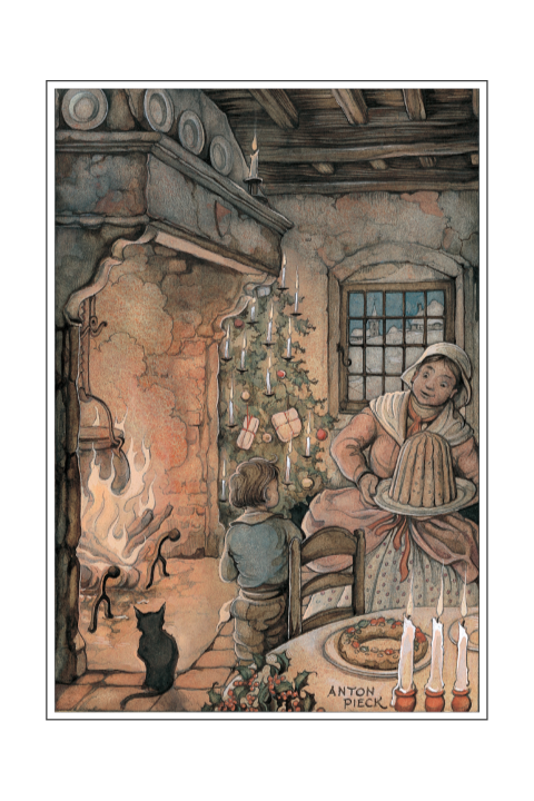 Kerstkaart Anton Pieck kerstavond thuis