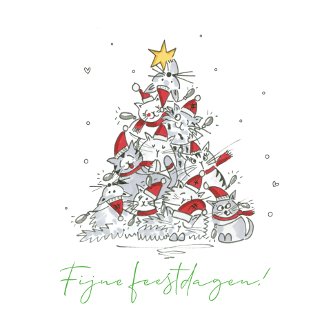 Kerstkaart poezenboom