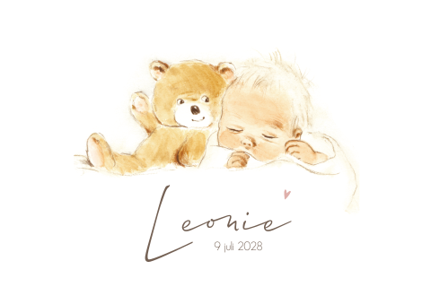 Geboortekaart pentekening baby knuffelbeer