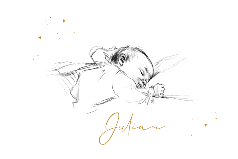 Geboortekaart ovaal liggend pentekening baby