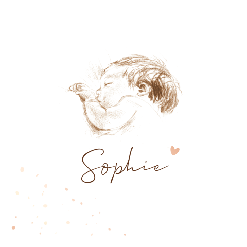 Lief geboortekaartje pentekening sepia baby roségoudfolie