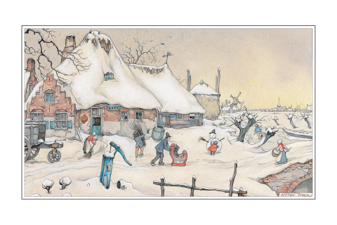Kerstkaart Anton Pieck winters landschap