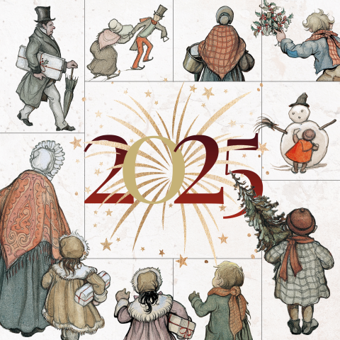Kerstkaart Anton Pieck 2025 met vuurwerk