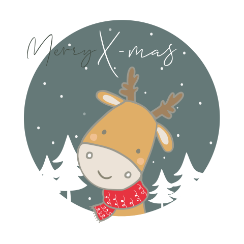 Kerstkaart rendier kerstbomen