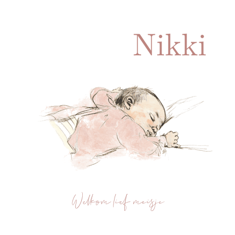 Pentekening geboortekaartje baby meisje