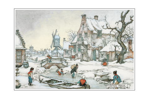 Anton Pieck kerstkaart winters landschap windmolen