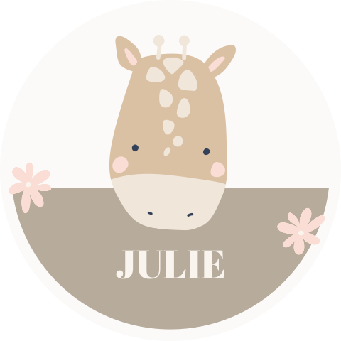 Ronde raamsticker giraffe met roze bloemetjes
