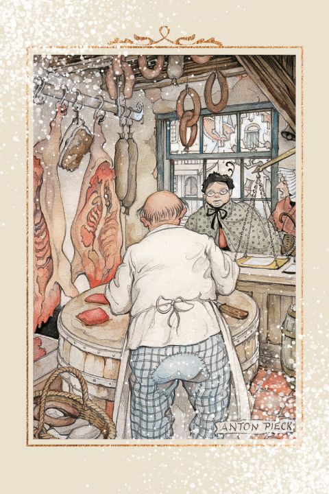 Kerstkaart Anton Pieck slagerij