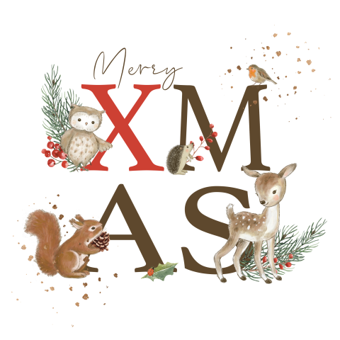 Kerstkaart bosdieren Merry XMas
