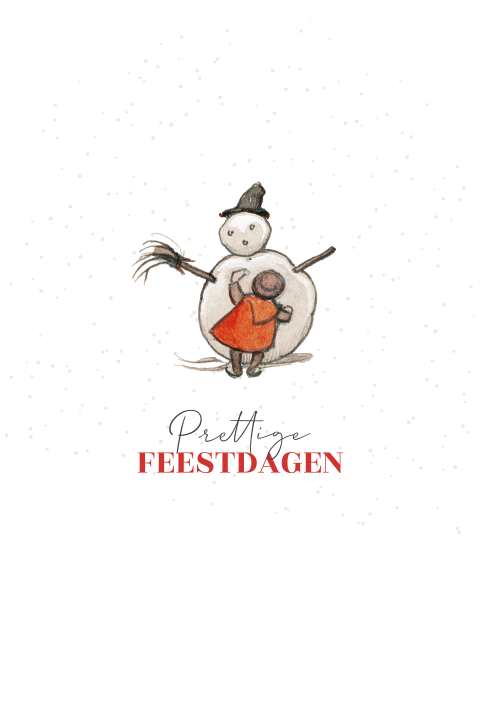 Ovaalvormige kerstkaart sneeuwpopje Anton Pieck